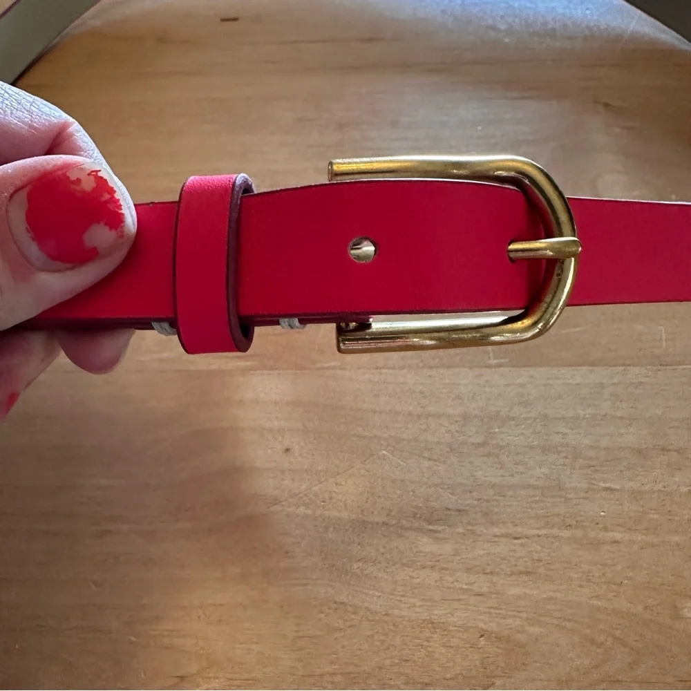 Coldwater Creek Bright Barbie Pink Thin Leather Belt With Gold Buckle
